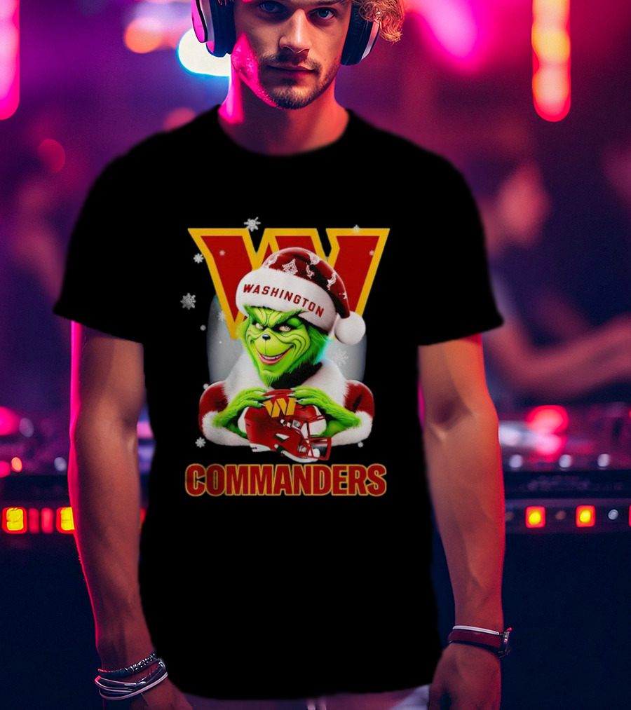 Grinch Washington Commanders Christmas Football Festive Snowflakes T-Shirt