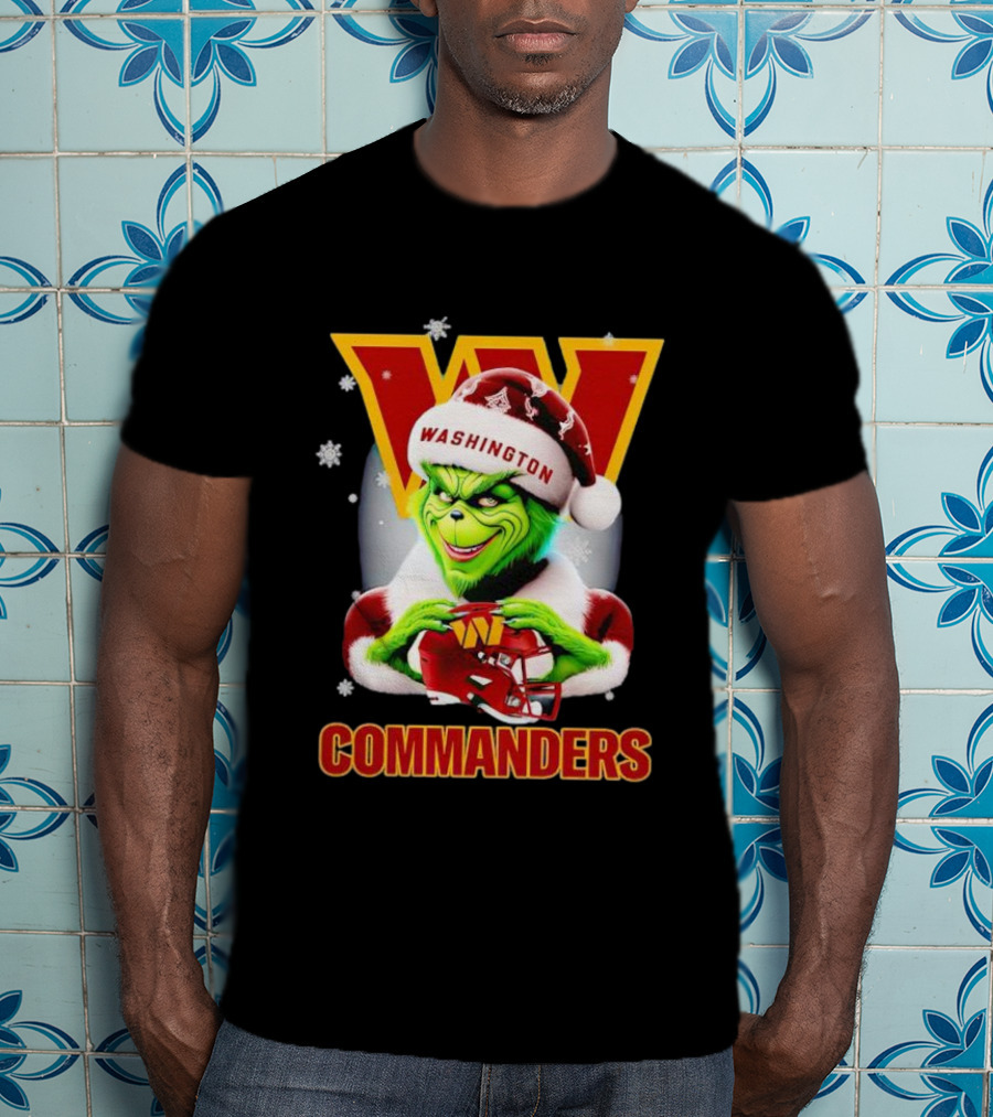 Grinch Washington Commanders Christmas Football Festive Snowflakes T-Shirt