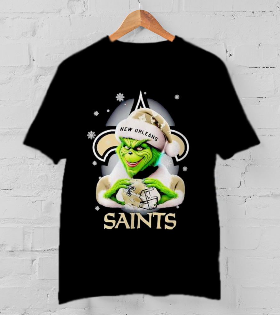 Grinch New Orleans Saints Christmas Snowflakes Football T-Shirt