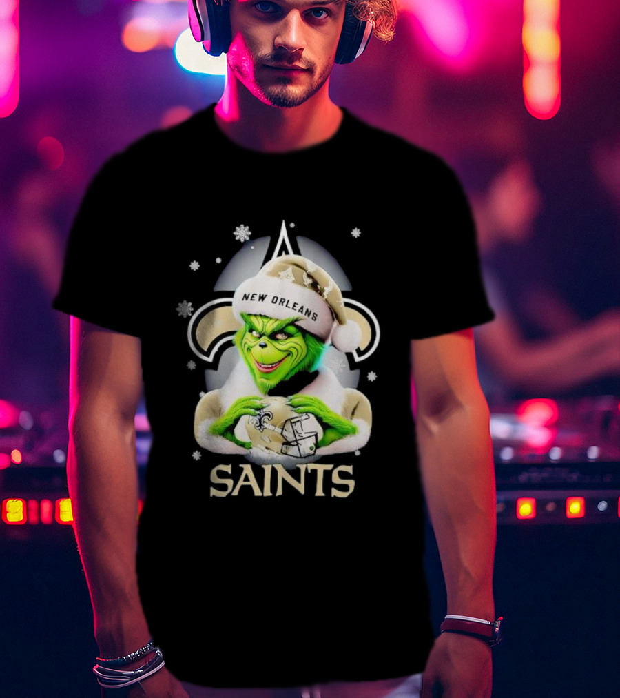 Grinch New Orleans Saints Christmas Snowflakes Football T-Shirt