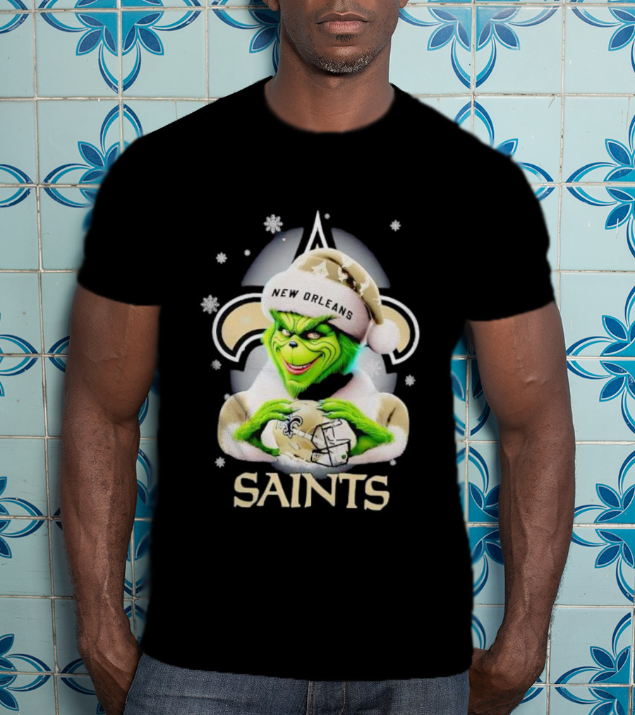 Grinch New Orleans Saints Christmas Snowflakes Football T-Shirt