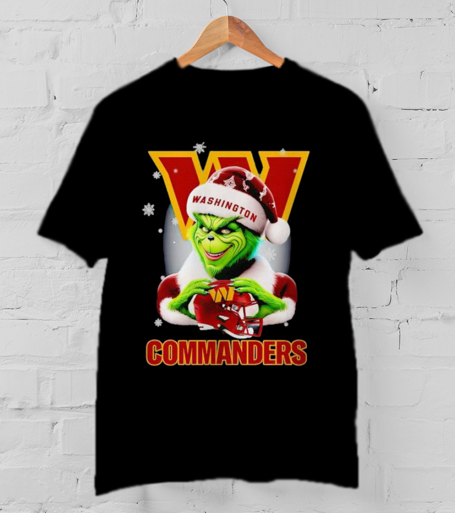 Washington Commanders Christmas Grinch In Santa Hat With Helmet T-Shirt