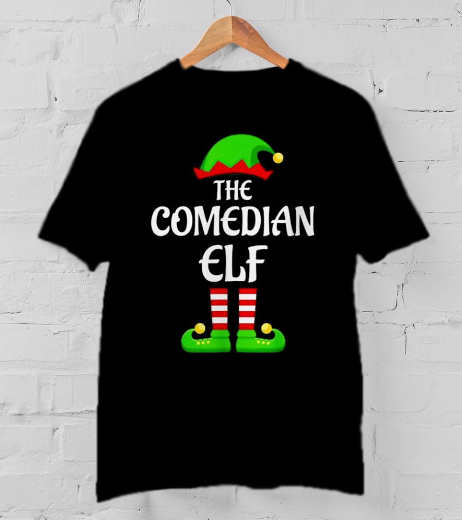 The Comedian Elf Funny Christmas Striped Stockings And Hat T-Shirt