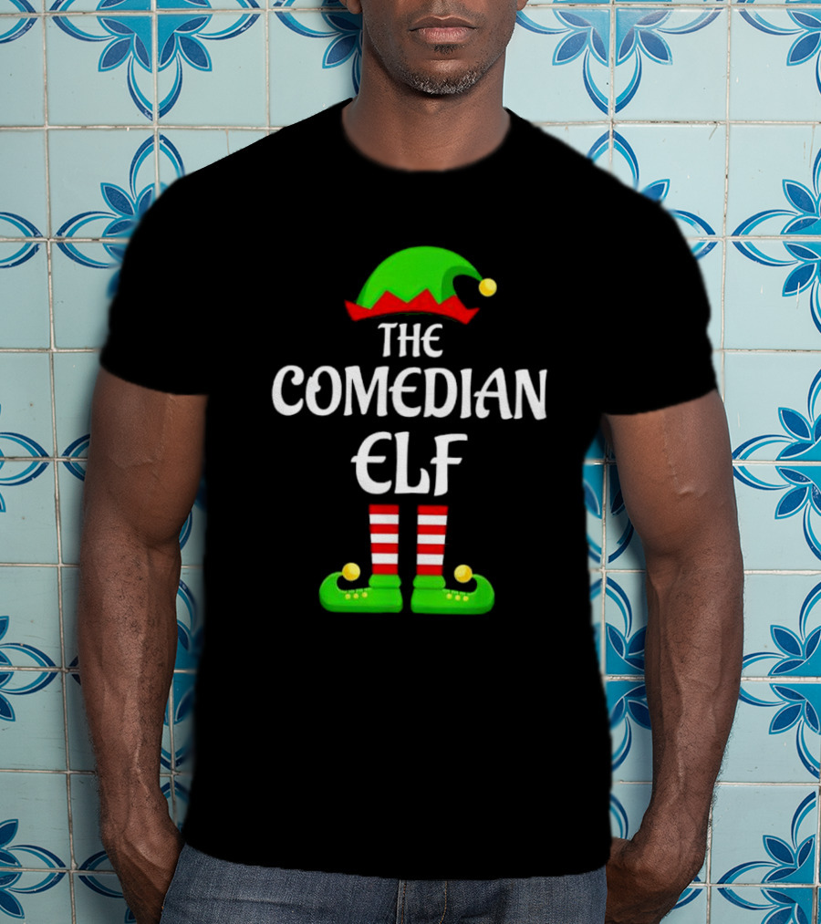 The Comedian Elf Funny Christmas Striped Stockings And Hat T-Shirt