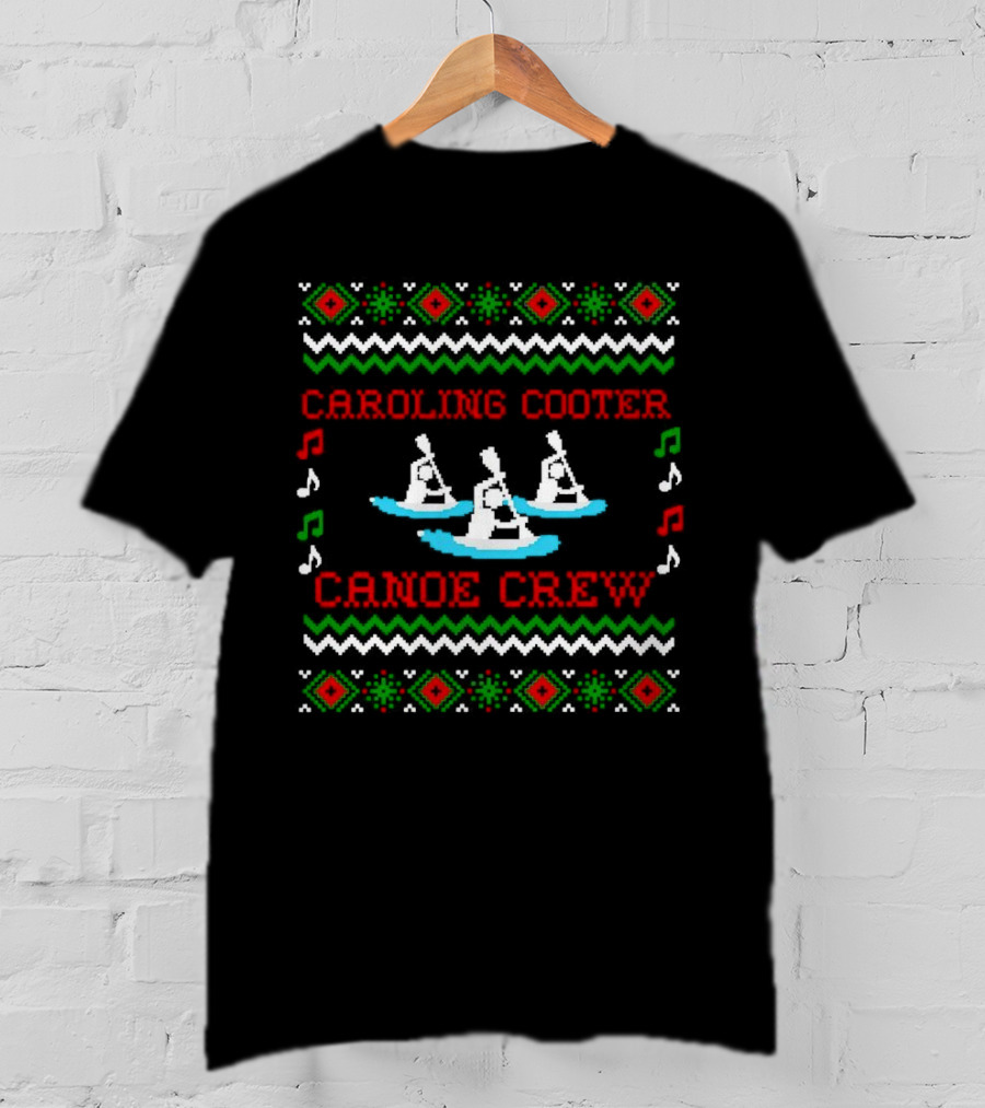 Caroling Cooter Canoe Crew Festive Holiday Pattern With Music Notes And Canoe T-Shirt