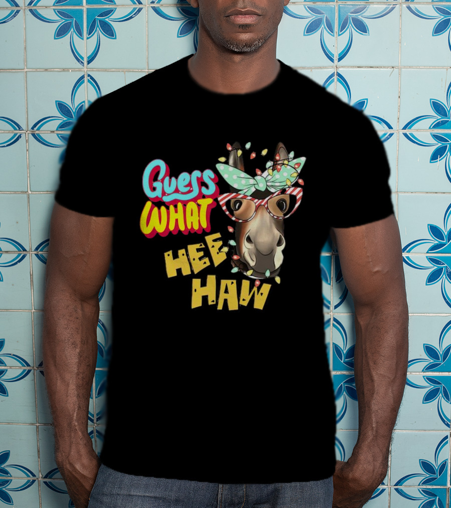 Guess What Hee Haw Christmas Donkey Lights And Glasses T-Shirt