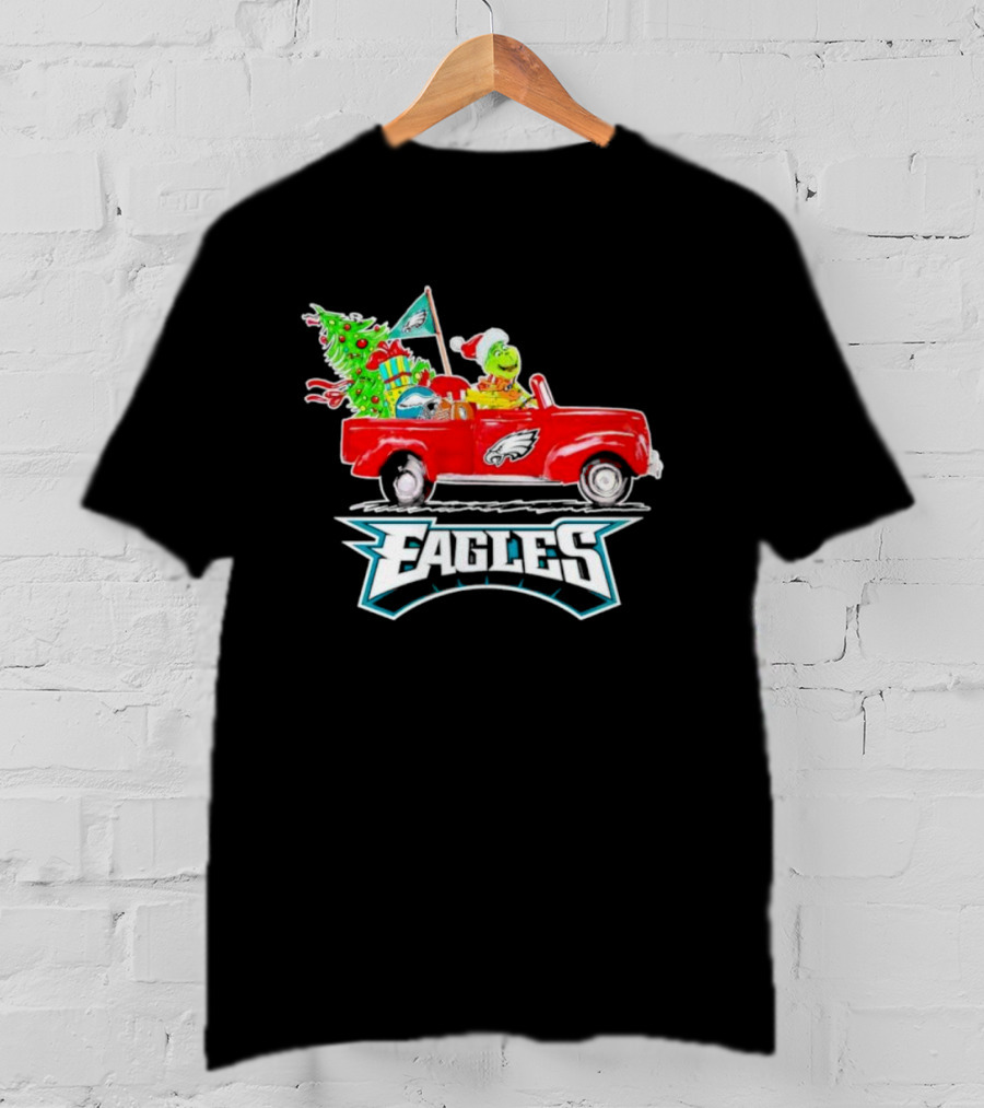 Grinch Dog Driving Red Truck Philadelphia Eagles Christmas Tree T-Shirt