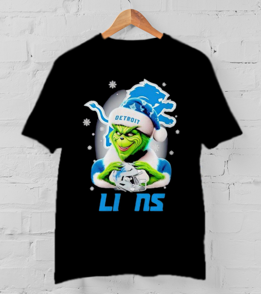 Grinch Loves Detroit Lions Christmas Holiday Football Magic T-Shirt