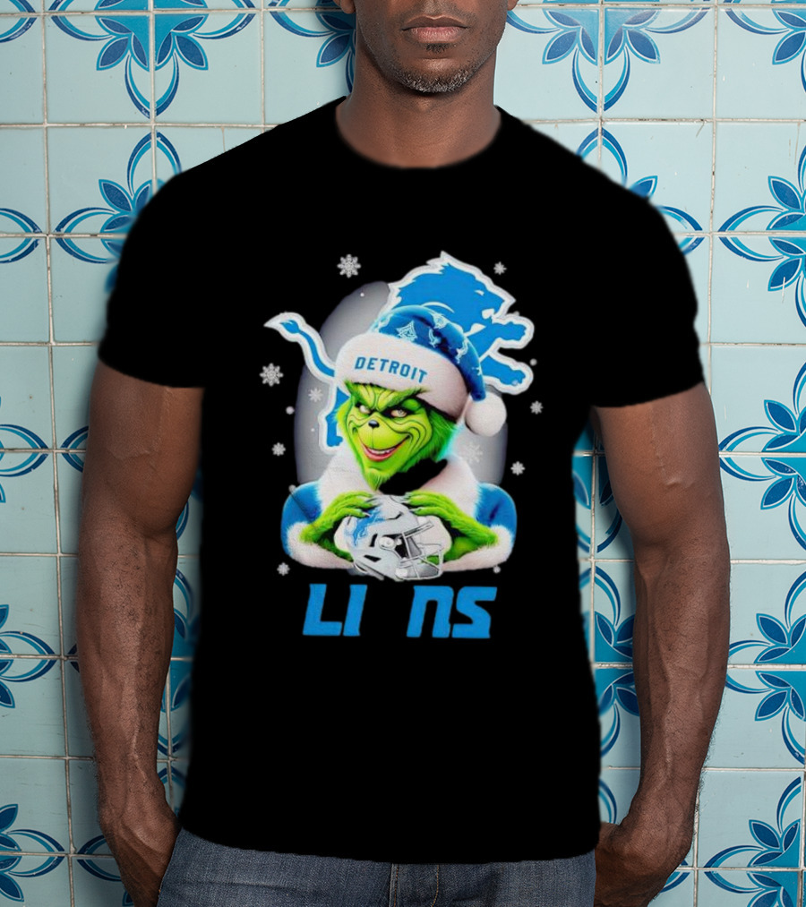 Grinch Loves Detroit Lions Christmas Holiday Football Magic T-Shirt