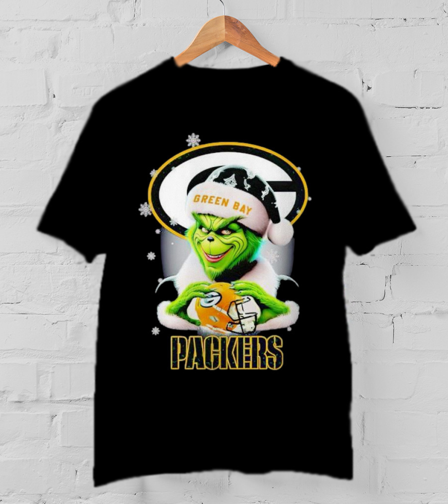 Green Bay Packers Grinch Christmas Fan Art Snowflakes Helmet T-Shirt