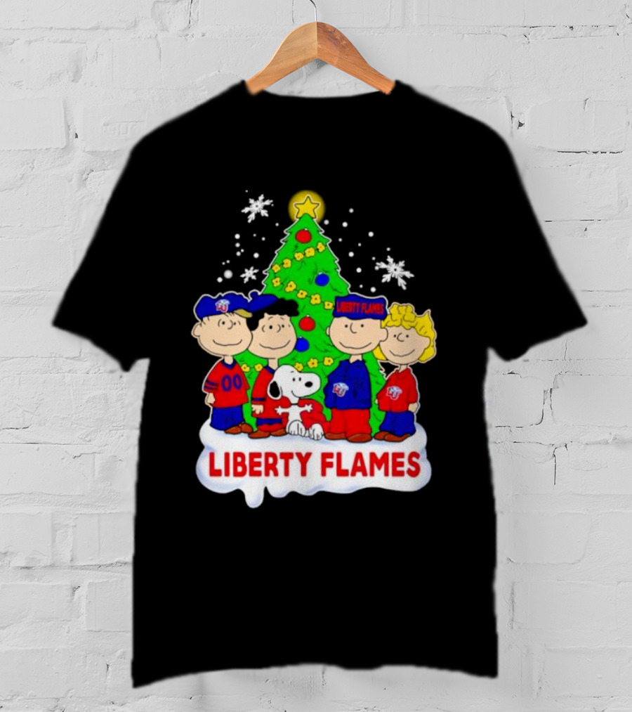 Liberty Flames Peanuts Characters Christmas Tree Snoopy Charlie Brown T-Shirt