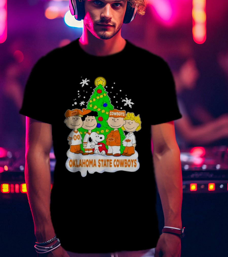 Peanuts Characters Oklahoma State Cowboys Christmas Tree T-Shirt