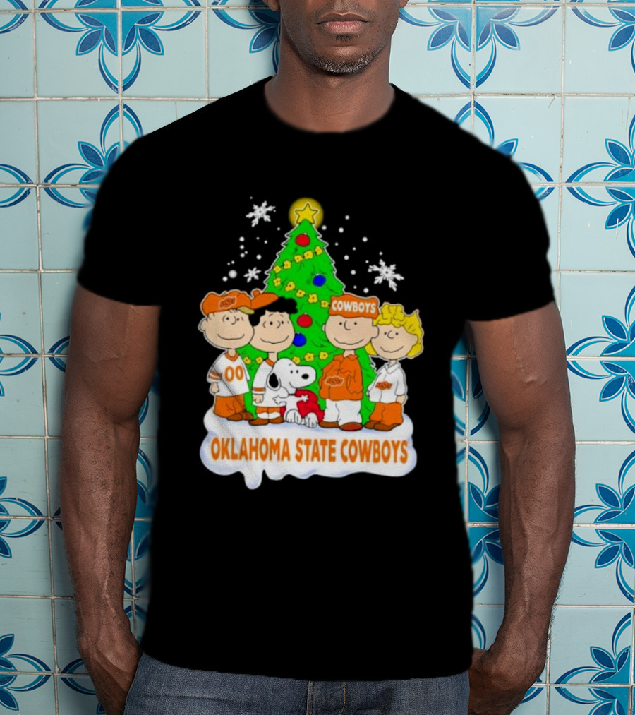Peanuts Characters Oklahoma State Cowboys Christmas Tree T-Shirt