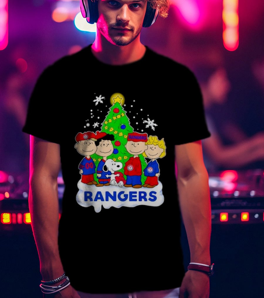 Peanuts Characters Texas Rangers Christmas Tree T-Shirt