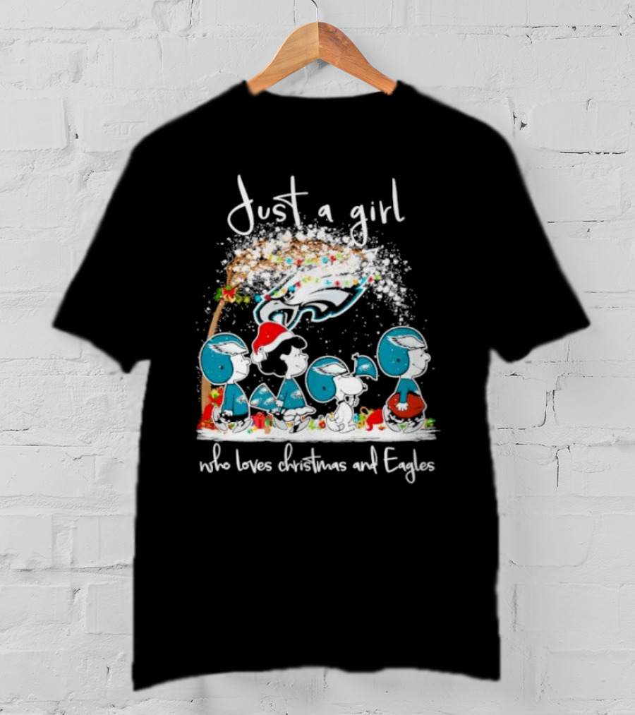 Peanuts Just A Girl Who Loves Christmas And Eagles T-Shirt