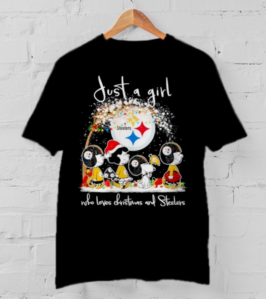 Just A Girl Who Loves Christmas And Steelers Peanuts Characters T-Shirt