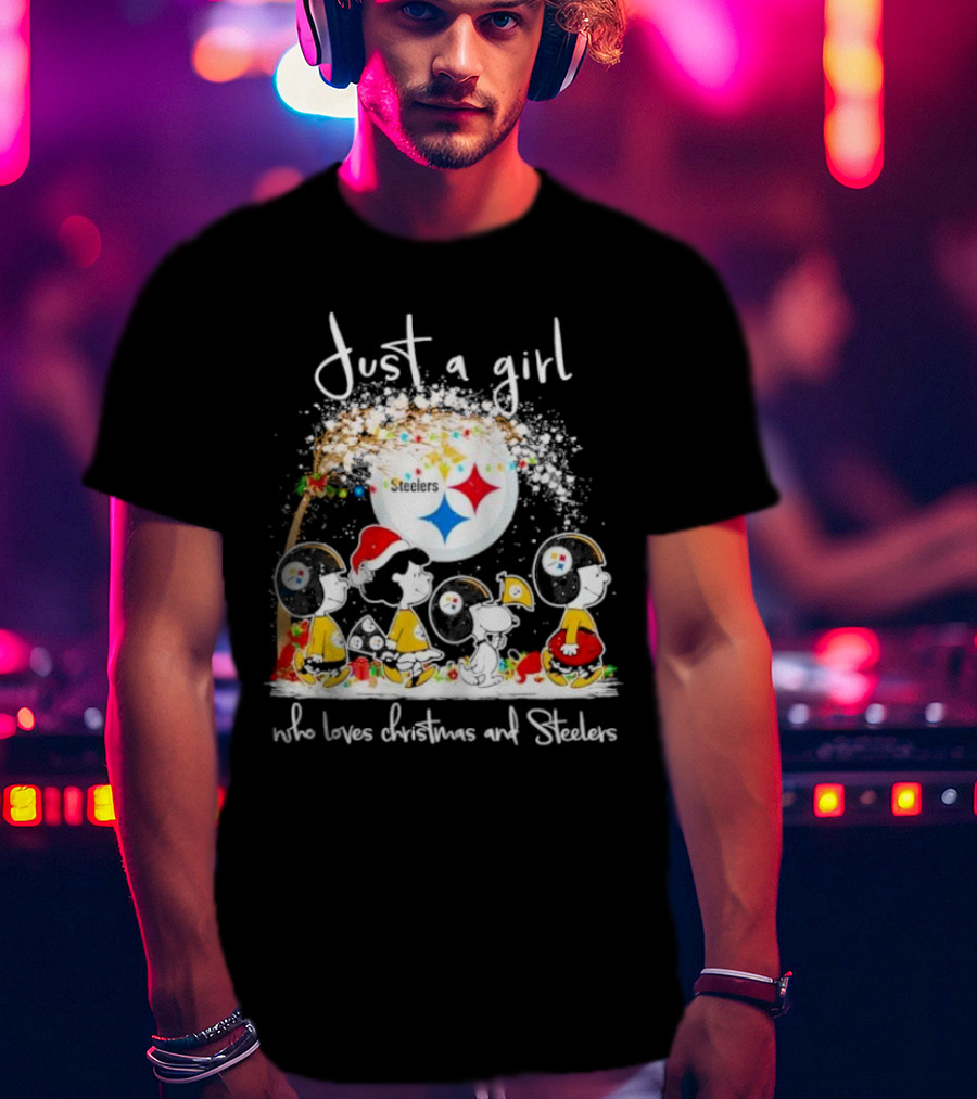 Just A Girl Who Loves Christmas And Steelers Peanuts Characters T-Shirt