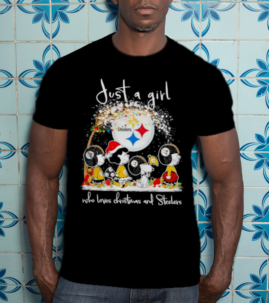 Just A Girl Who Loves Christmas And Steelers Peanuts Characters T-Shirt
