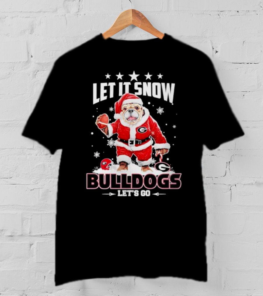 Santa Let It Snow Bulldogs Let's Go Football Christmas T-Shirt