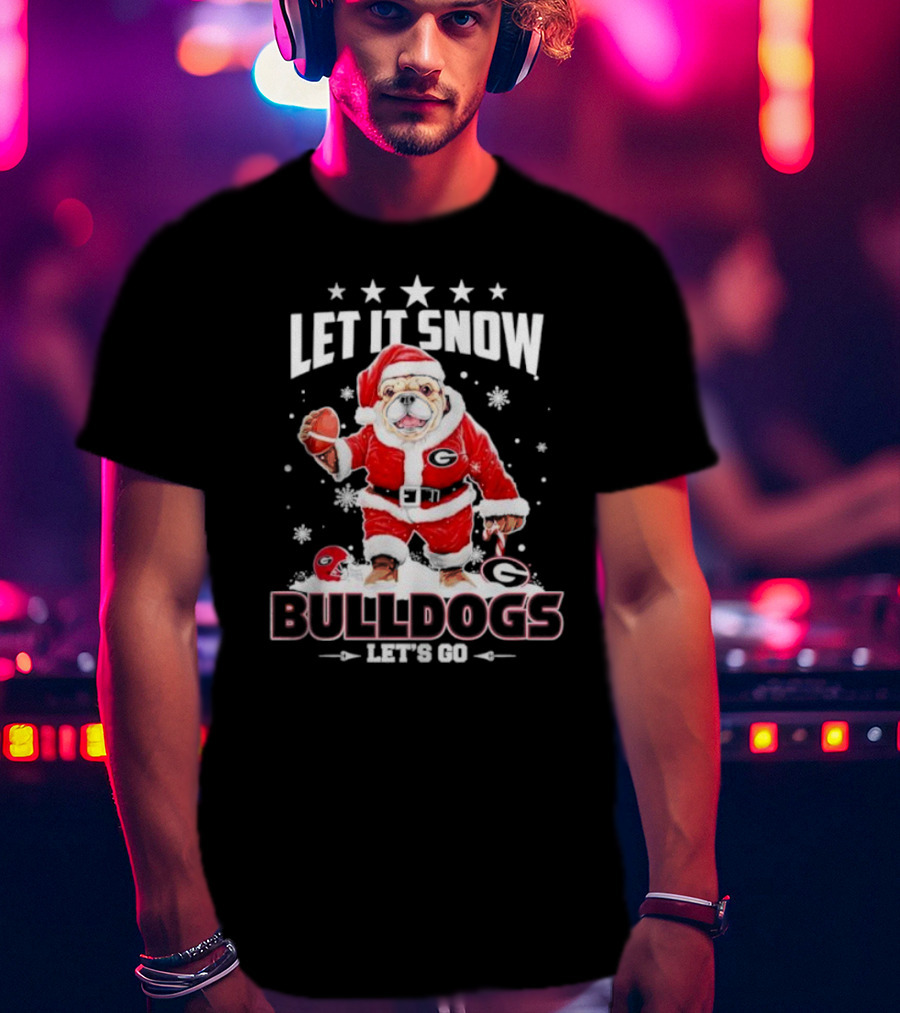 Santa Let It Snow Bulldogs Let's Go Football Christmas T-Shirt