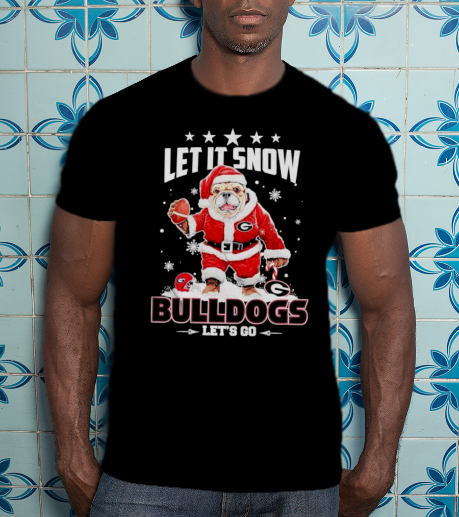 Santa Let It Snow Bulldogs Let's Go Football Christmas T-Shirt