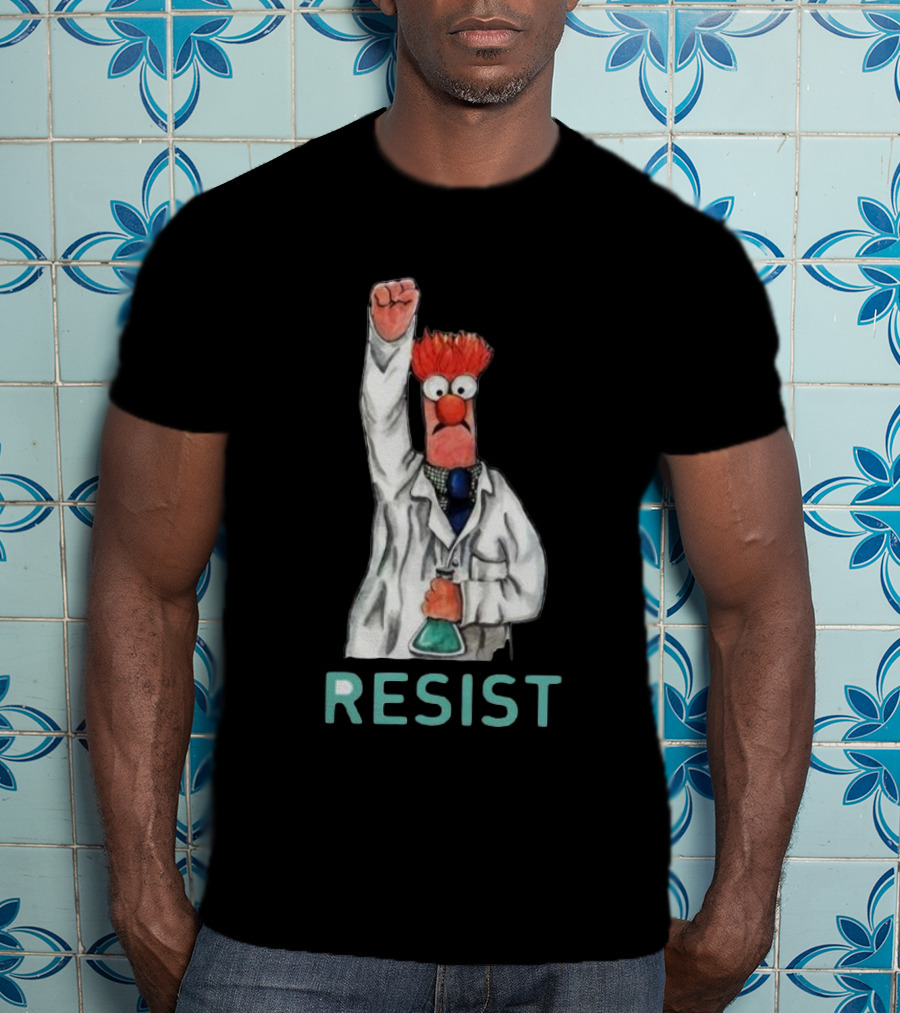 Beaker Fist Raised Resist Muppet Lab Coat Protest T-Shirt