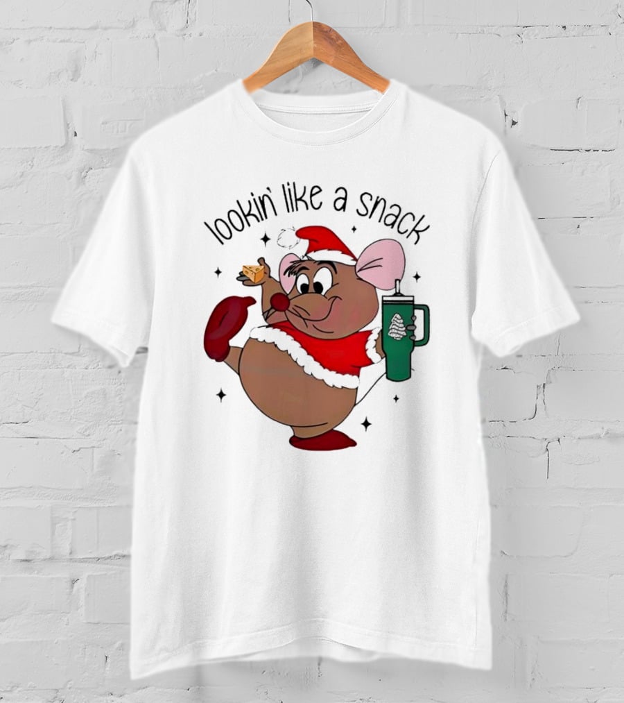 Cinderella Gusgus Lookin Like A Snack Christmas Santa Outfit With Cookie And Drink T-Shirt
