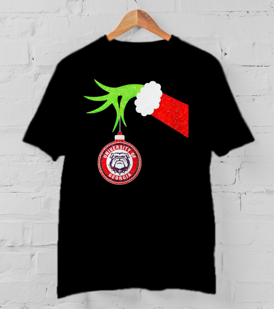 Grinch Hand Holding University Of Georgia Bulldogs Christmas T-Shirt