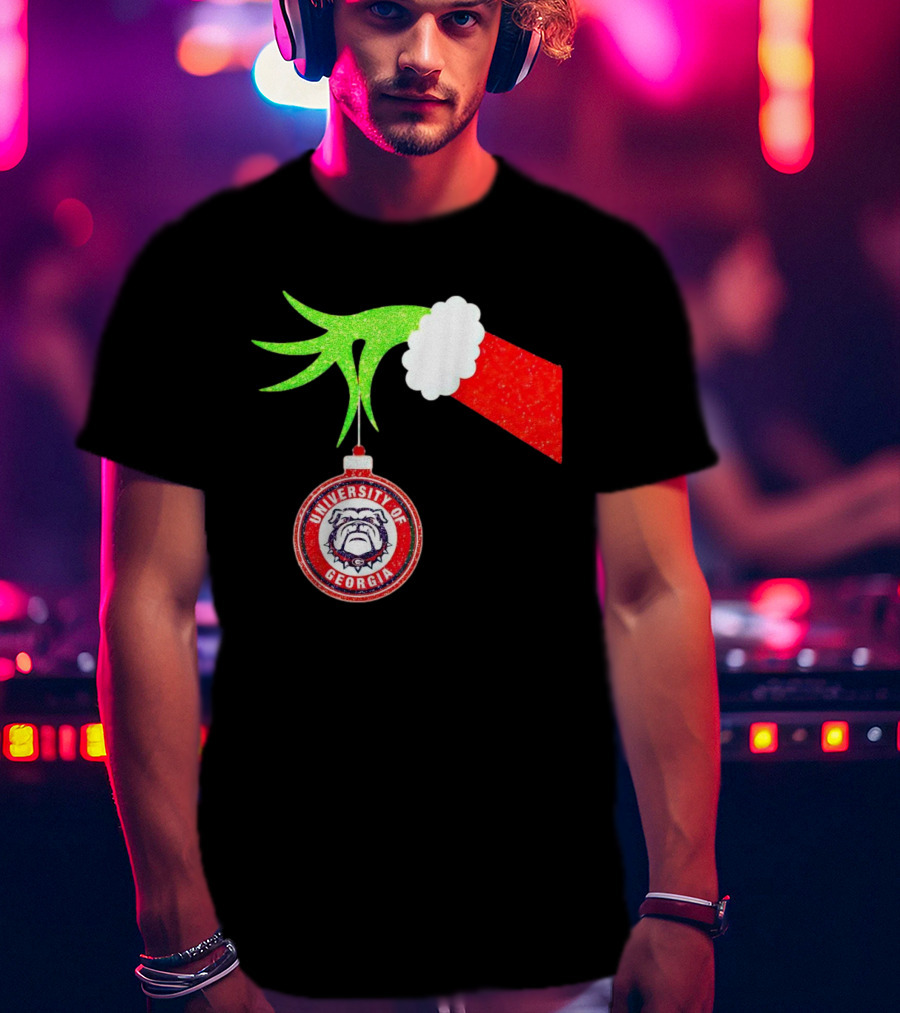 Grinch Hand Holding University Of Georgia Bulldogs Christmas T-Shirt