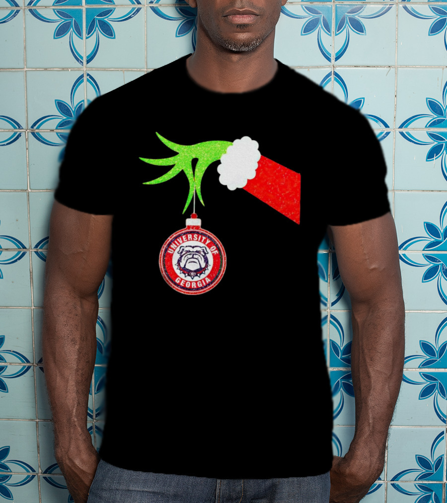 Grinch Hand Holding University Of Georgia Bulldogs Christmas T-Shirt