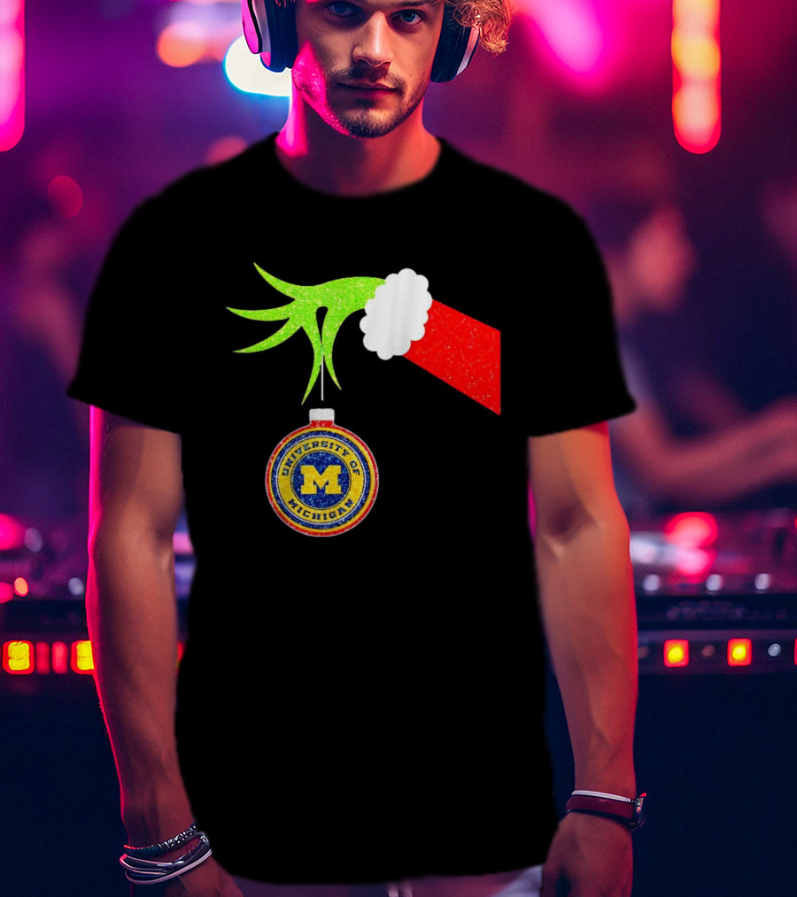 University Of Michigan Christmas Grinch Hand T-Shirt