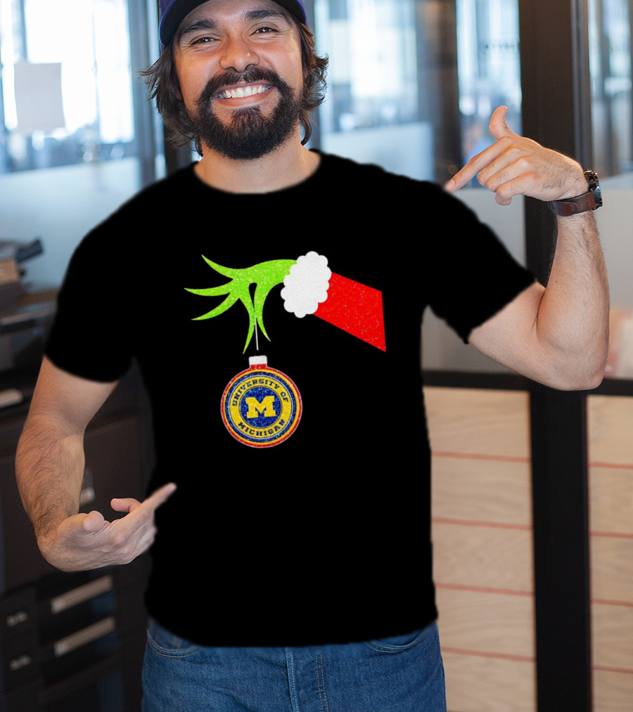 University Of Michigan Christmas Grinch Hand T-Shirt