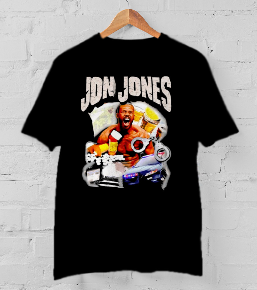 Jon Jones Vintage Police Car Handcuffs Pills Bottles T-Shirt