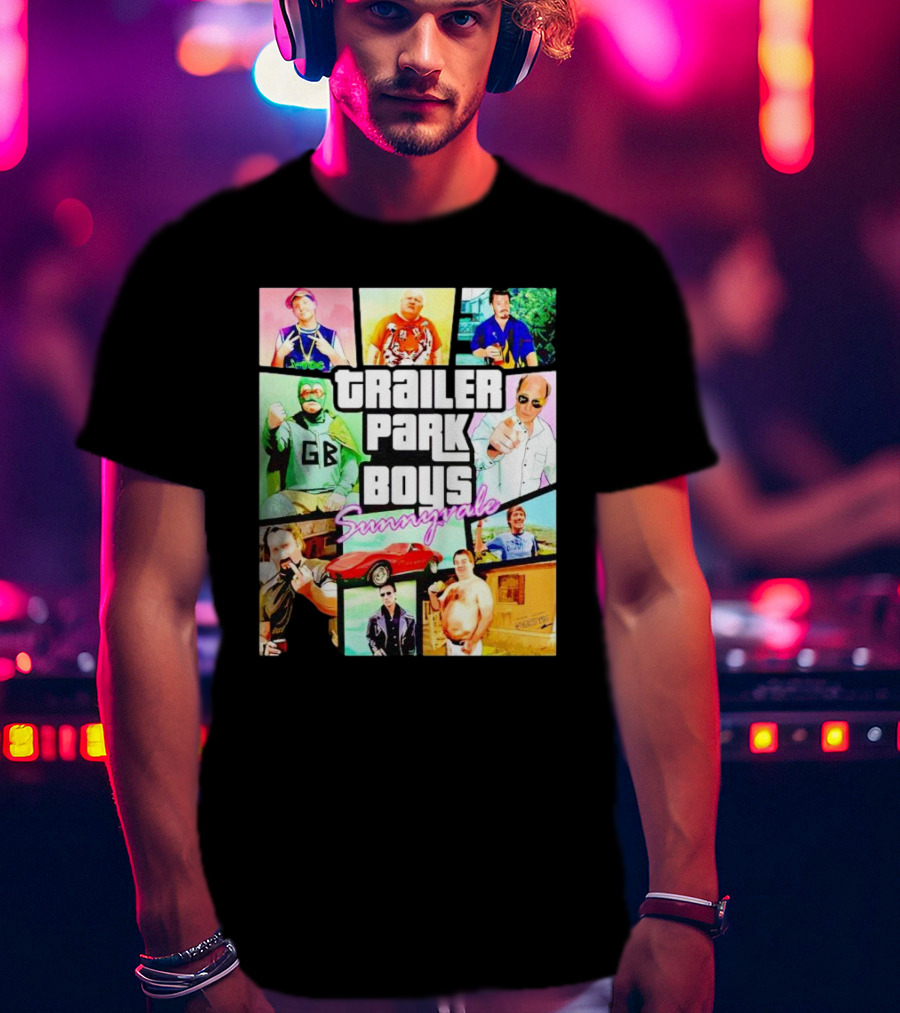 Trailer Park Boys Sunnyvale Collage Of Characters And Car In Vibrant Colors T-Shirt