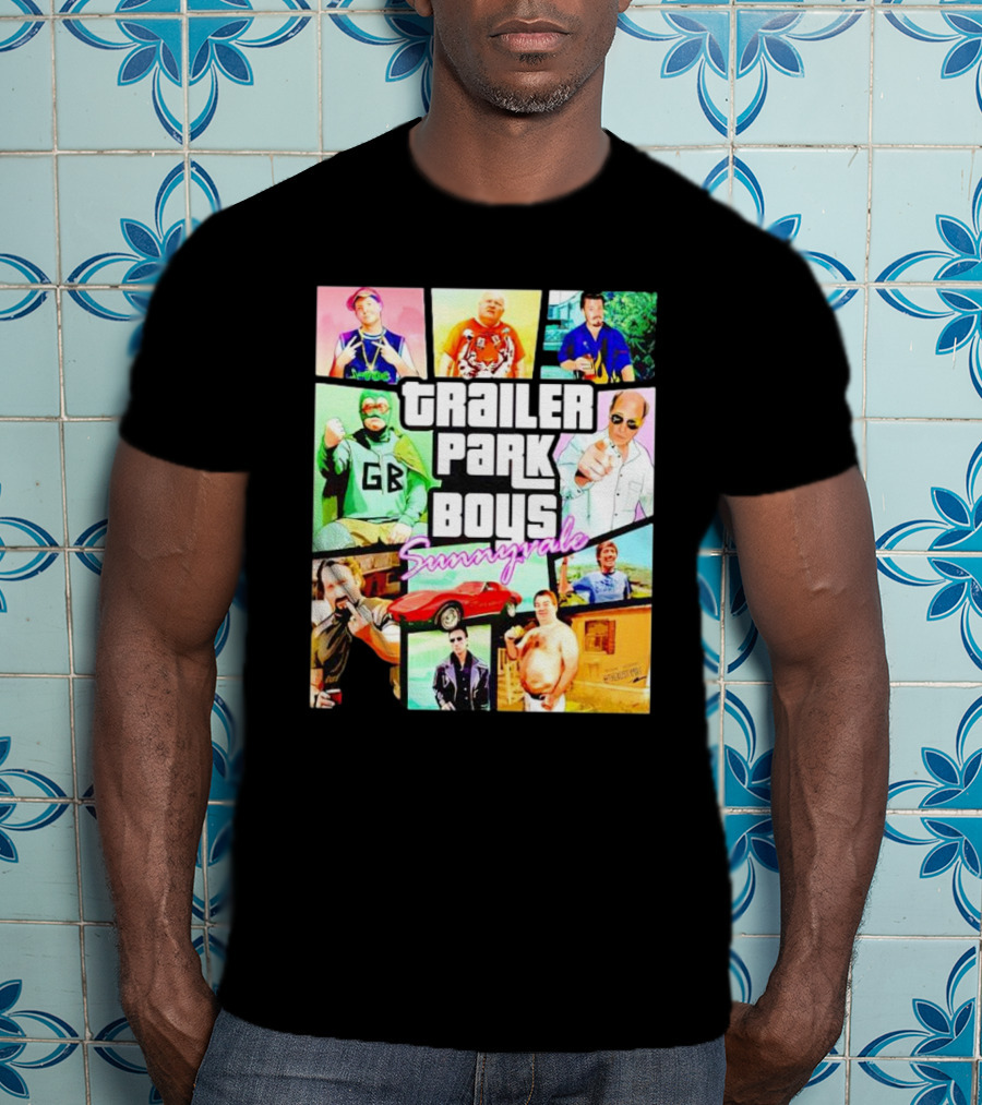 Trailer Park Boys Sunnyvale Collage Of Characters And Car In Vibrant Colors T-Shirt