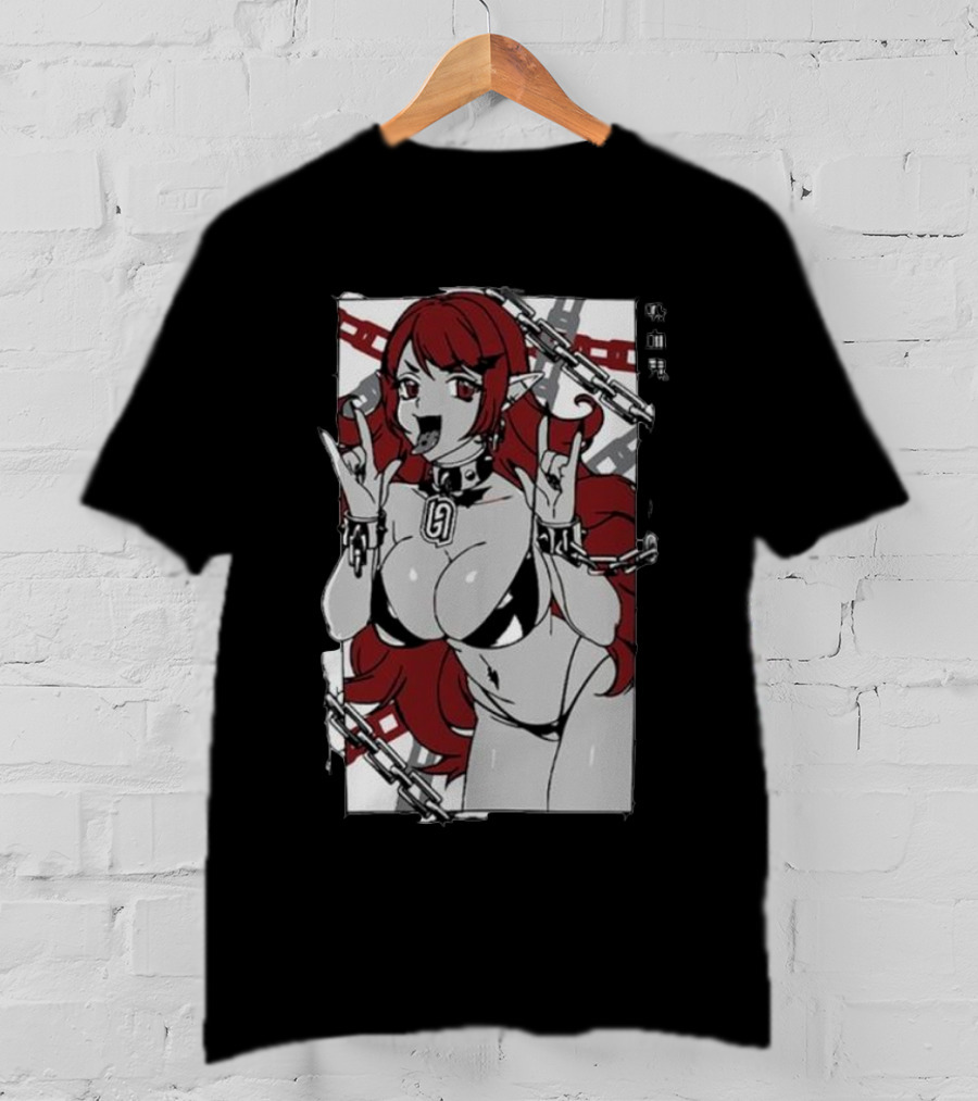 Vampiress Waifu Anime Red Hair Chains Gothic T-Shirt