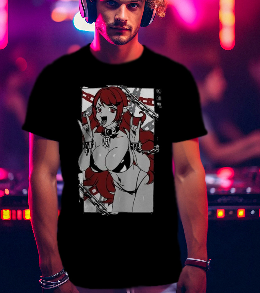 Vampiress Waifu Anime Red Hair Chains Gothic T-Shirt