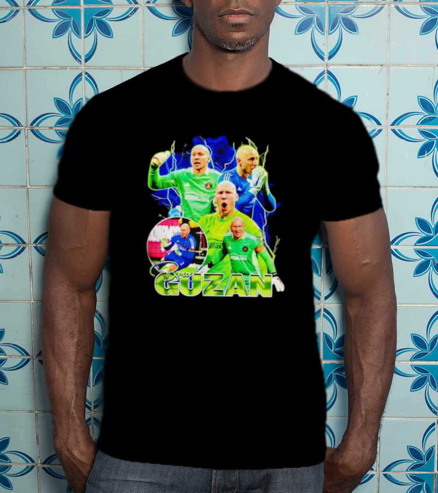 Brad Guzan Atlanta United Green And Blue Lightning Soccer Montage T-Shirt