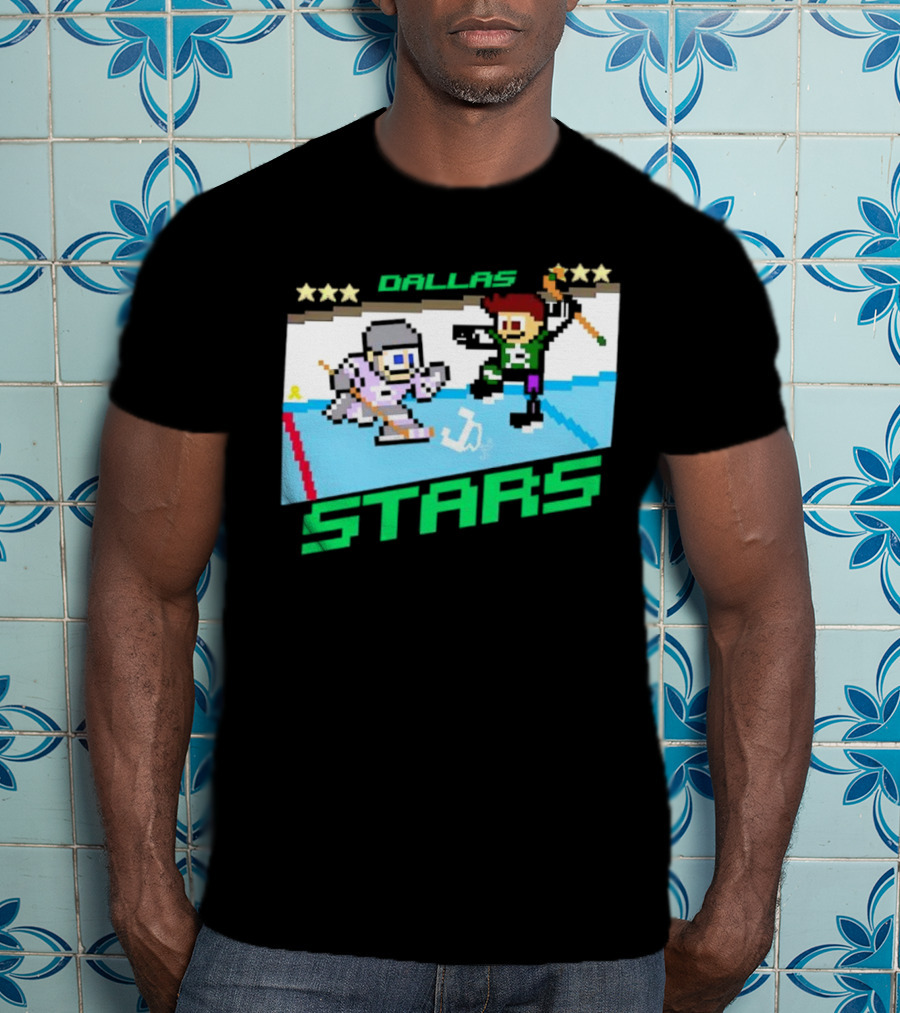 Dallas Stars Hockey Fights Cancer Pixel Art Jayden T-Shirt