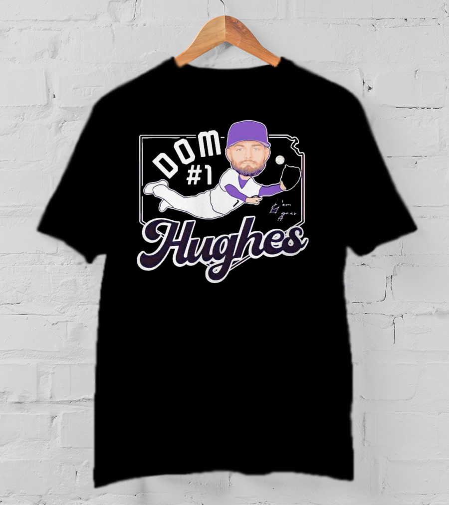 Dom #1 Hughes Caricature Baseball Player Signature T-Shirt