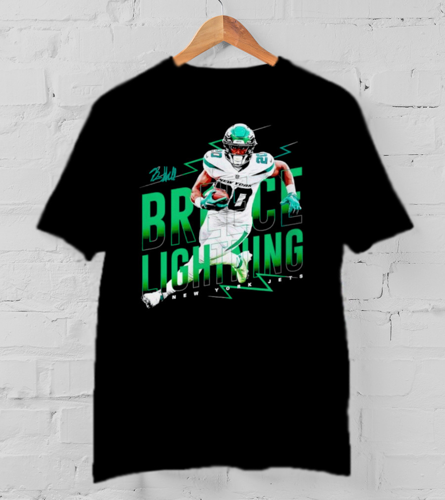 Breece Lightning New York Jets Signature Football T-Shirt