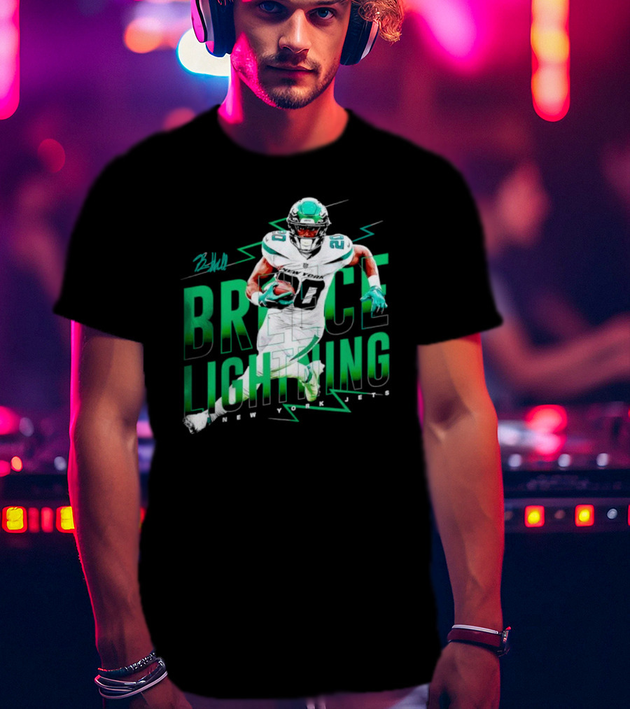 Breece Lightning New York Jets Signature Football T-Shirt