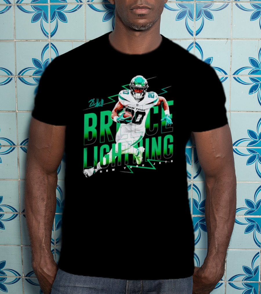 Breece Lightning New York Jets Signature Football T-Shirt
