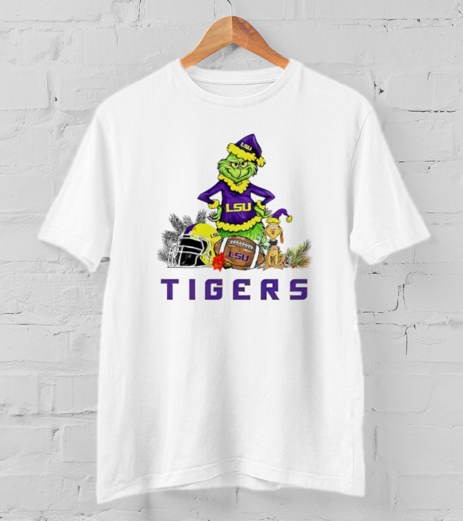 LSU Tigers Grinch And Max Dog Christmas Football T-Shirt