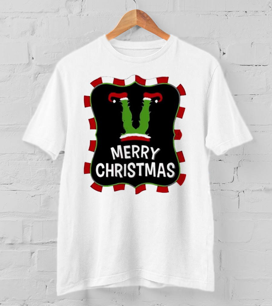 Merry Christmas Green Monster With Santa Hat T-Shirt