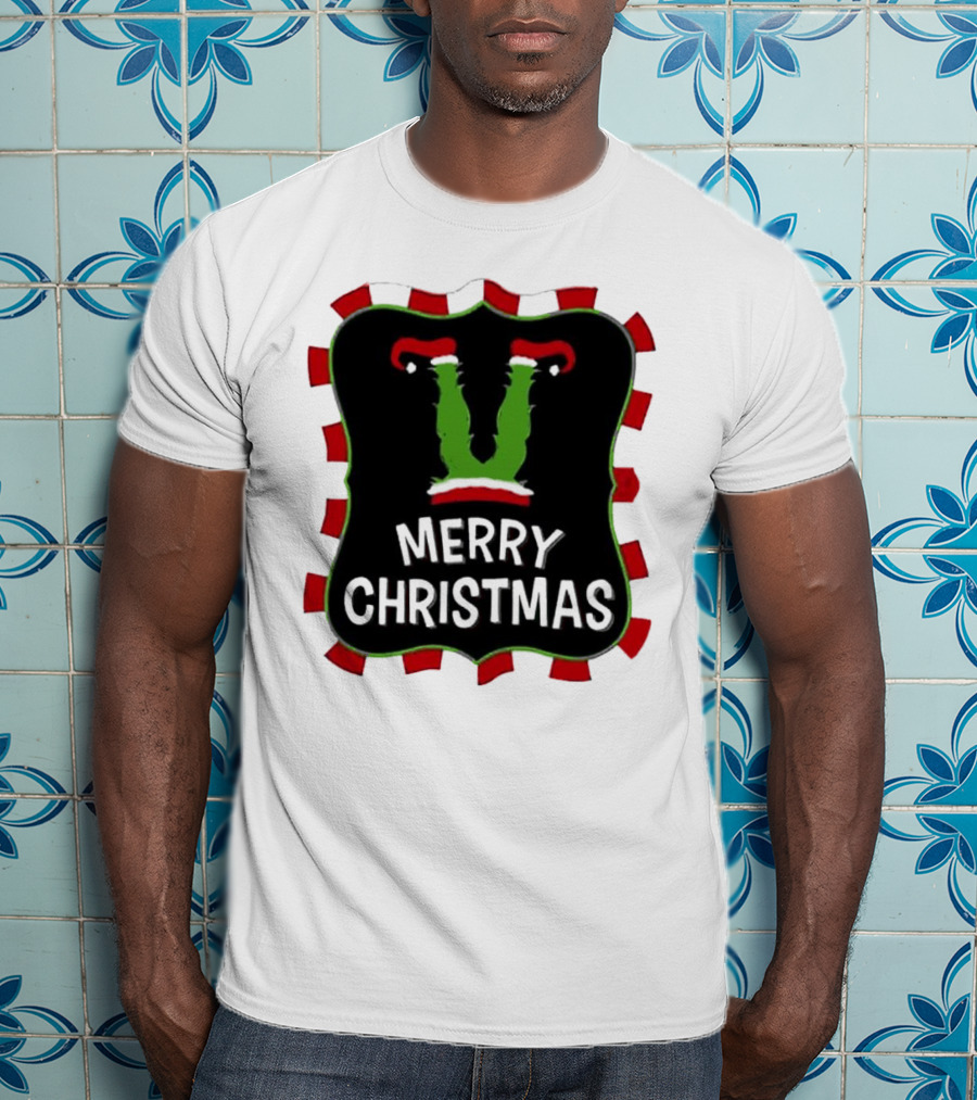 Merry Christmas Green Monster With Santa Hat T-Shirt