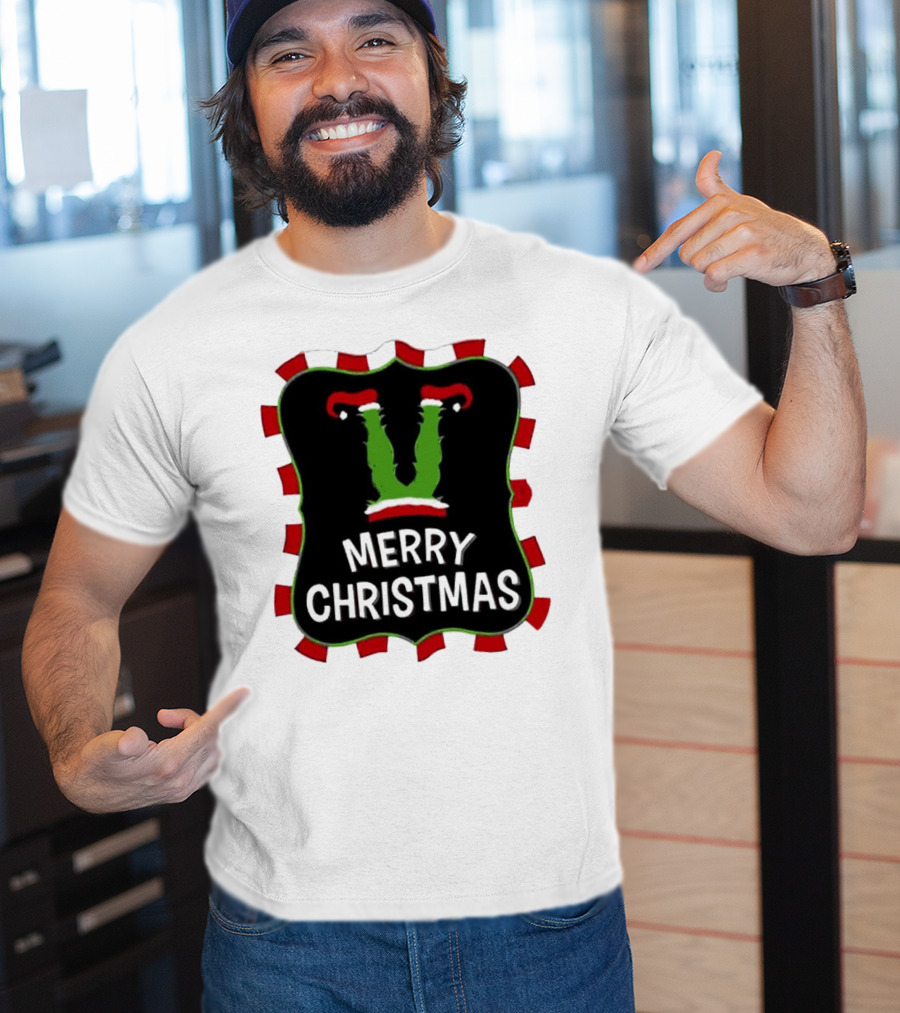 Merry Christmas Green Monster With Santa Hat T-Shirt