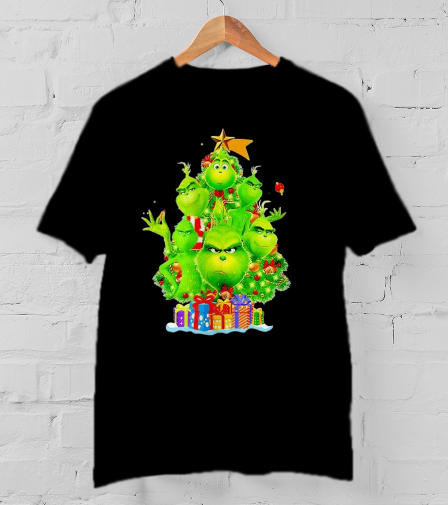 Grinch Christmas Tree With Presents And Star T-Shirt
