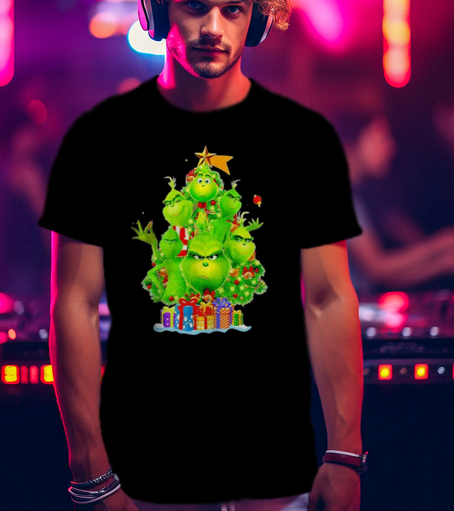 Grinch Christmas Tree With Presents And Star T-Shirt