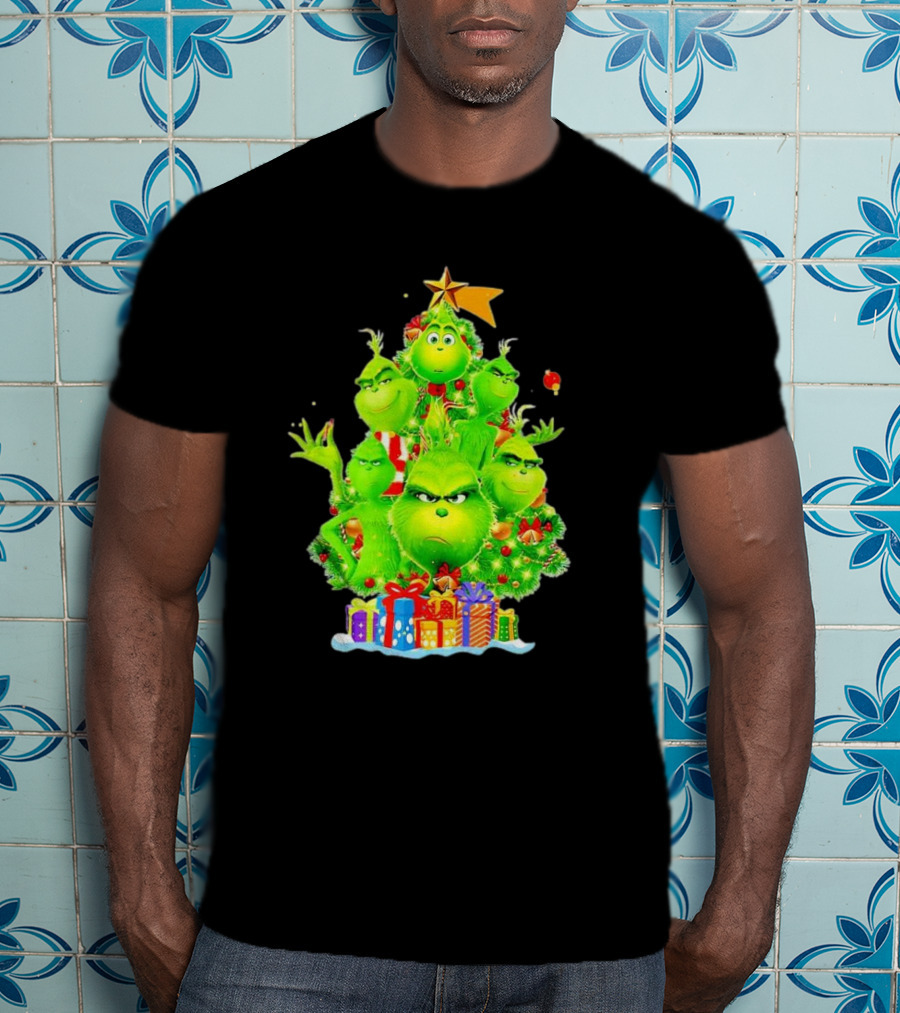 Grinch Christmas Tree With Presents And Star T-Shirt